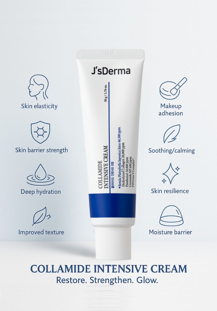 J'sDerma Face Moisturizing Cream with Ceramide & Collagen for Elasticity, Hydration, Soothing,Anti-Aging Care & Skin Barrier Care Collamide Intensive Cream-50gm - Image 2